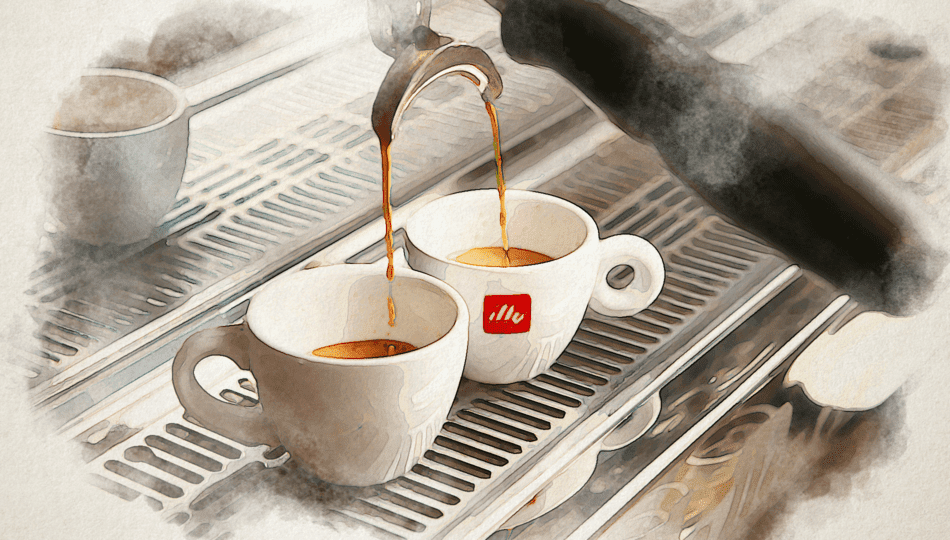 two cups are being pour by espresso