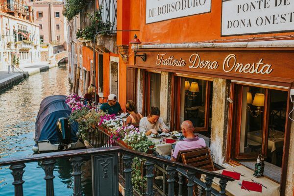 Tourist dining in Italy