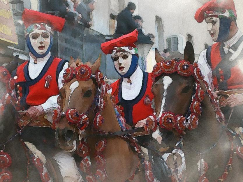 3 peoples riding a horse on the event